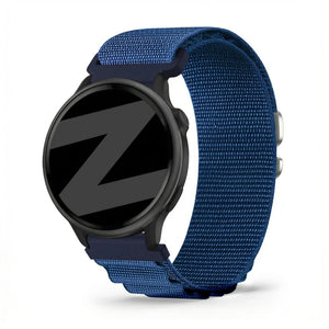 Nylon Alpine Strap, blue, on a watch, 3/4 front view