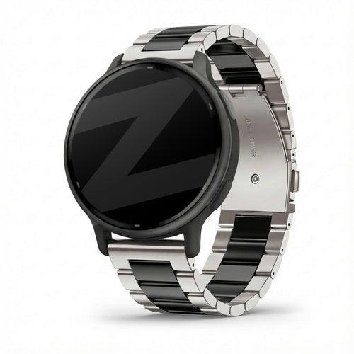 Steel Strap 'Classic', silver/black, on a watch, 3/4 front view