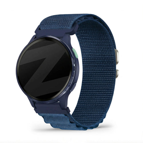 Nylon Alpine Strap, blue, on a watch, 3/4 front view