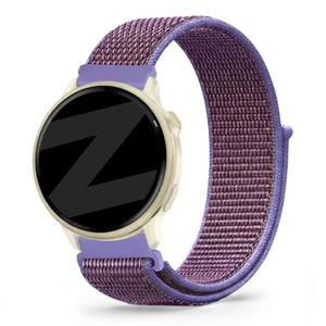 Nylon Loop Strap, lilac, on a watch, 3/4 front view