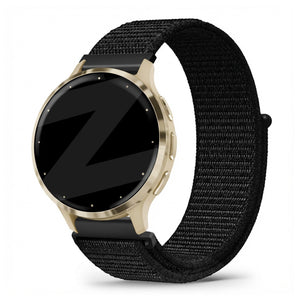 Nylon Loop Strap, black, on a watch, 3/4 front view