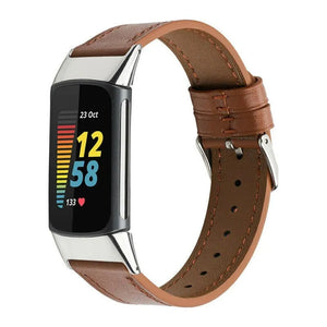 Leather Strap, brown, on a watch, 3/4 front view