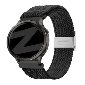 Woven Nylon Strap, black, on a watch, 3/4 front view