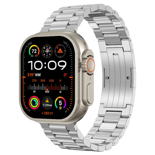 Refined Steel Strap, silver, on a watch, 3/4 front view