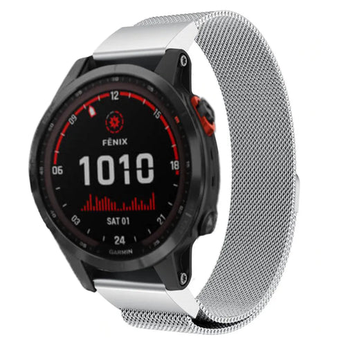 Milanese Strap, silver, on a watch, 3/4 front view