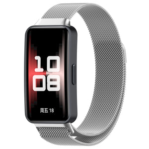 Milanese Strap, silver, on a watch, 3/4 front view