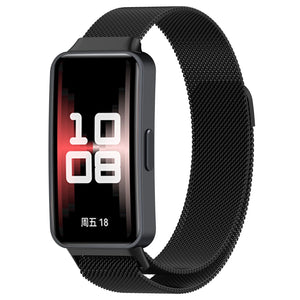 Milanese Strap, black, on a watch, 3/4 front view