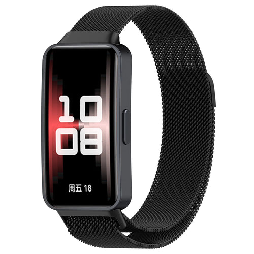 Milanese Strap, black, on a watch, 3/4 front view