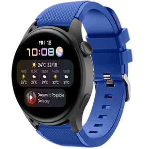 Twill Silicone Strap, blue, on a watch, 3/4 front view