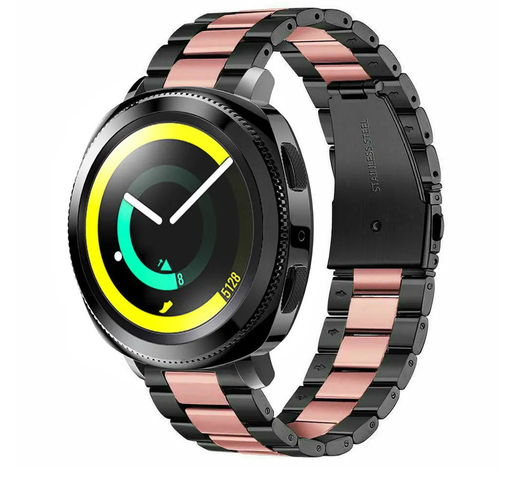 Steel Strap, black/pink, on a watch, 3/4 front view