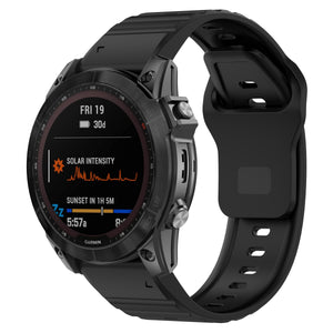 Outdoor Silicone Strap, black, on a watch, 3/4 front view