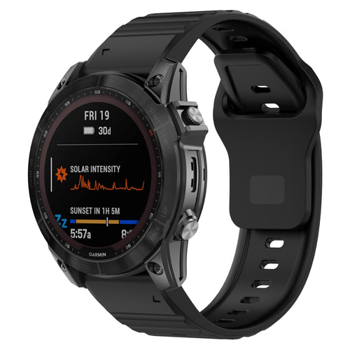 Outdoor Silicone Strap, black, on a watch, 3/4 front view