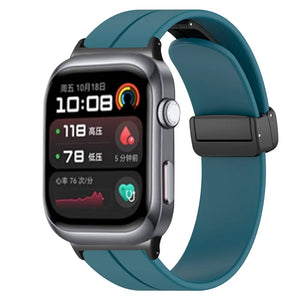 D-Buckle Silicone Strap, grey-blue, on a watch, 3/4 front view