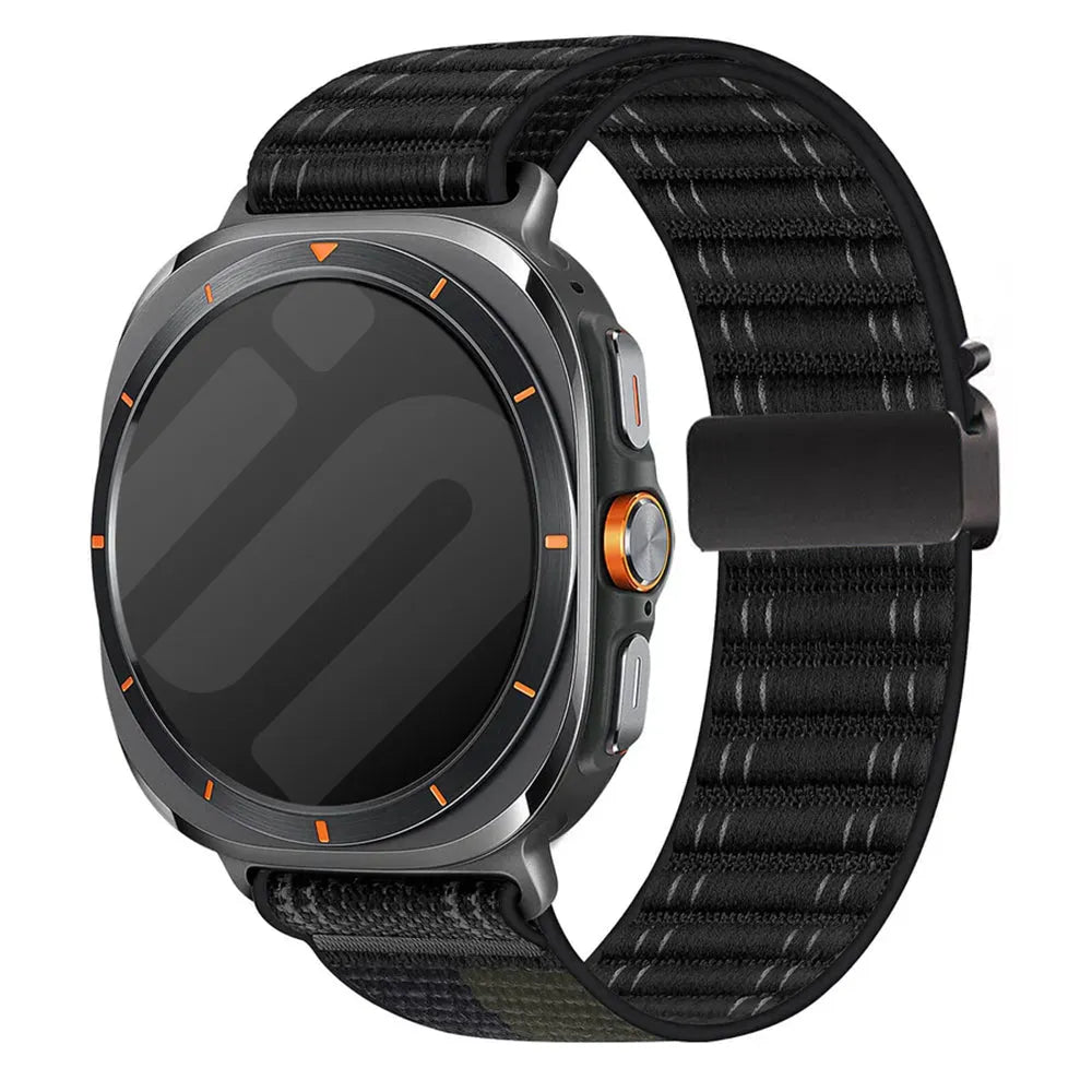 Wave Nylon Strap P-Buckle, black, on a watch, 3/4 front view