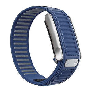Nylon Hybrid Strap, blue, on a watch, 3/4 front view