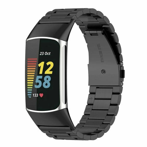 Steel Strap, black, on a watch, 3/4 front view