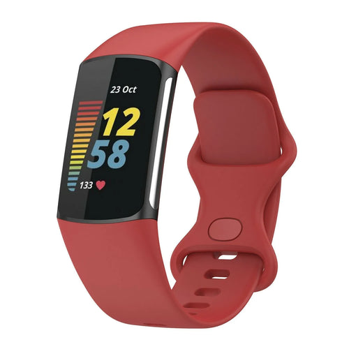 Silicone Strap, red, on a watch, 3/4 front view