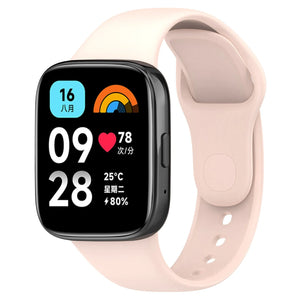 Silicone Strap, pink, on a watch, 3/4 front view