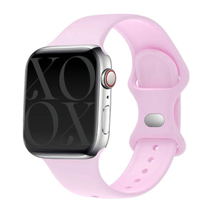 Silicone Strap, bright pink, on a watch, 3/4 front view