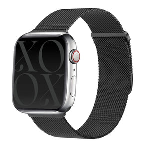 Milanese Strap, black, on a watch, 3/4 front view