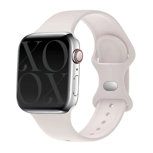 Silicone Strap, beige, on a watch, 3/4 front view