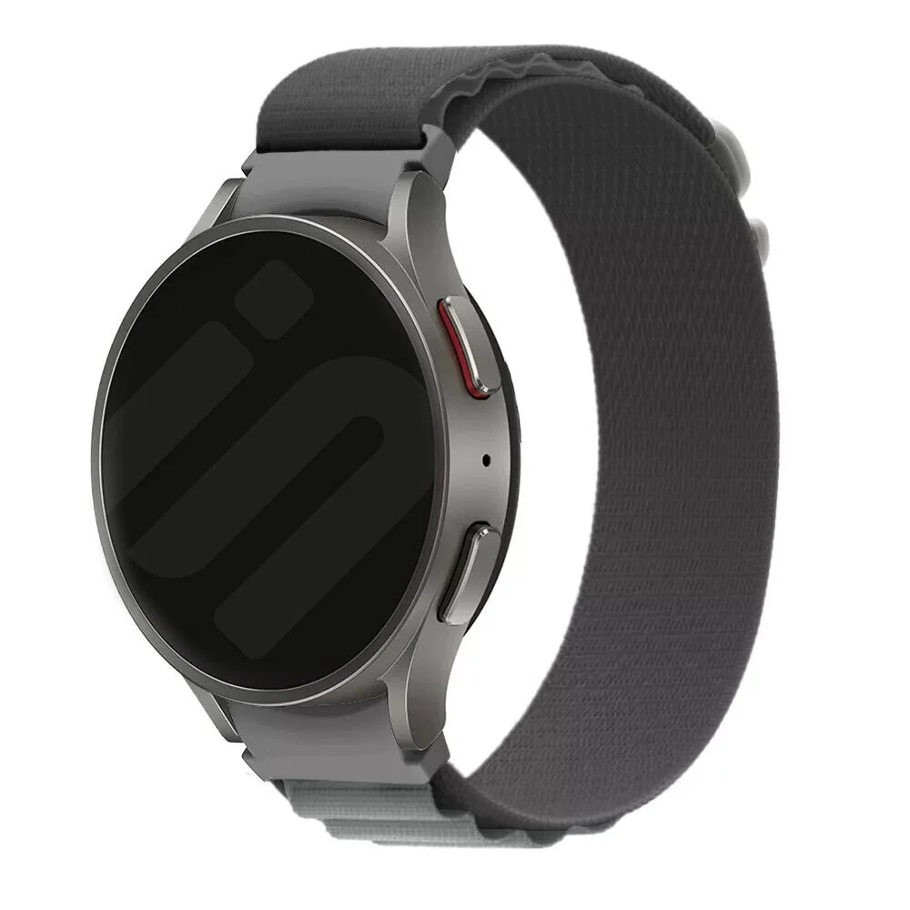 Alpine Nylon Strap, dark grey, on a watch, 3/4 front view