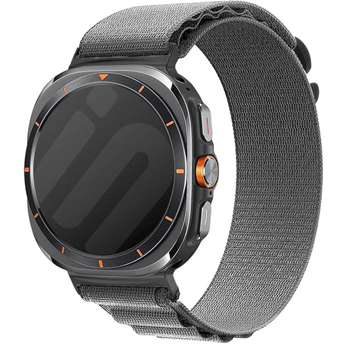 Alpine Nylon Strap, grey-blue, on a watch, 3/4 front view