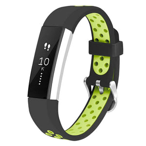Silicone Sport Strap, black/green, on a watch, 3/4 front view