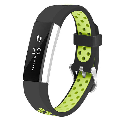 Silicone Sport Strap, black/green, on a watch, 3/4 front view