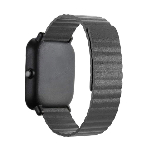 Leather Loop Strap, grey, on a watch, 3/4 front view