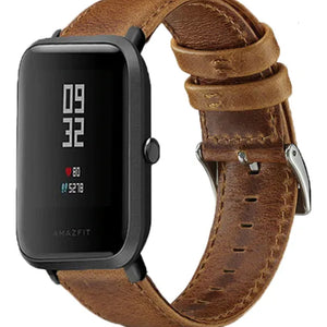 Leather Strap, brown, on a watch, 3/4 front view
