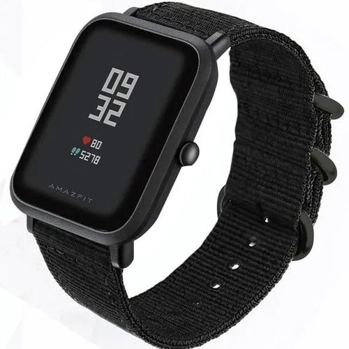 Nylon Buckle Strap, black, on a watch, 3/4 front view