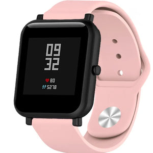 Silicone Sport Strap, pink, on a watch, 3/4 front view
