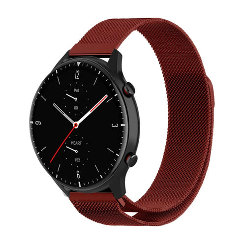 Milanese Strap, red, on a watch, 3/4 front view
