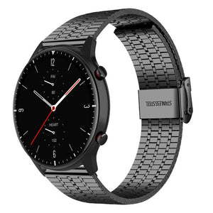Fine Steel Strap, black, on a watch, 3/4 front view