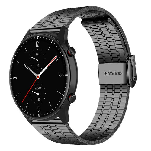 Fine Steel Strap, black, on a watch, 3/4 front view