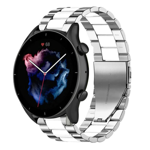 Steel Strap, silver/white, on a watch, 3/4 front view