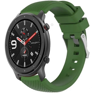 Twill Silicone Strap, army green, on a watch, 3/4 front view