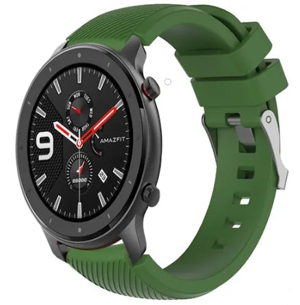 Twill Silicone Strap, army green, on a watch, 3/4 front view