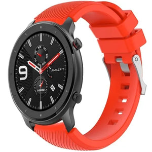 Twill Silicone Strap, red, on a watch, 3/4 front view