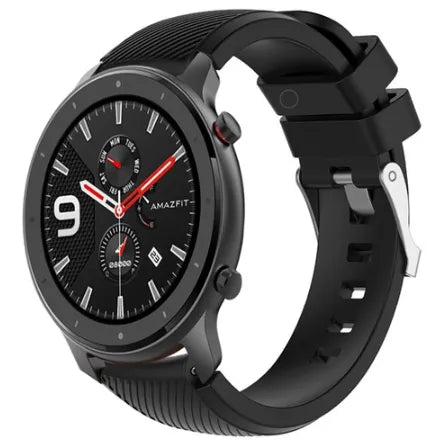 Twill Silicone Strap, black, on a watch, 3/4 front view
