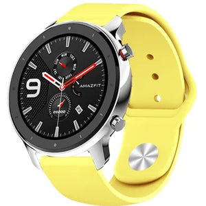 Silicone Sport Strap, yellow, on a watch, 3/4 front view