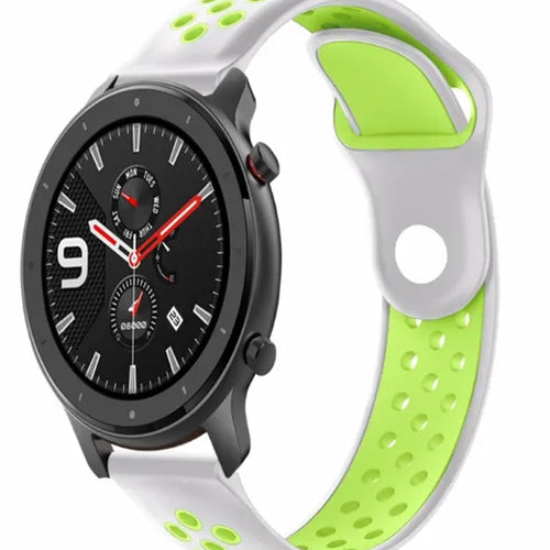 Silicone Sport Strap, grey/yellow, on a watch, 3/4 front view