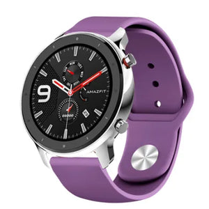 Silicone Sport Strap, purple, on a watch, 3/4 front view