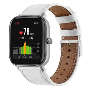 Modern Leather Strap, white, on a watch, 3/4 front view