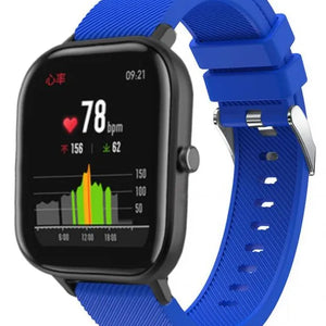 Twill Silicone Strap, blue, on a watch, 3/4 front view