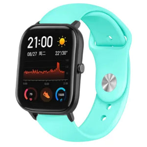 Silicone Sport Strap, aqua, on a watch, 3/4 front view