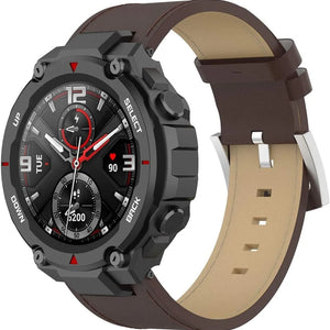 Leather Strap, brown, on a watch, 3/4 front view