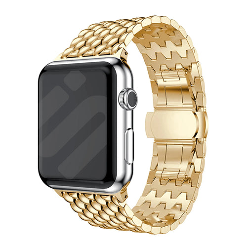 Steel Dragon Strap, gold, on a watch, 3/4 front view