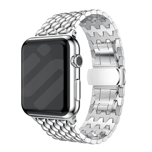 Steel Dragon Strap, silver, on a watch, 3/4 front view